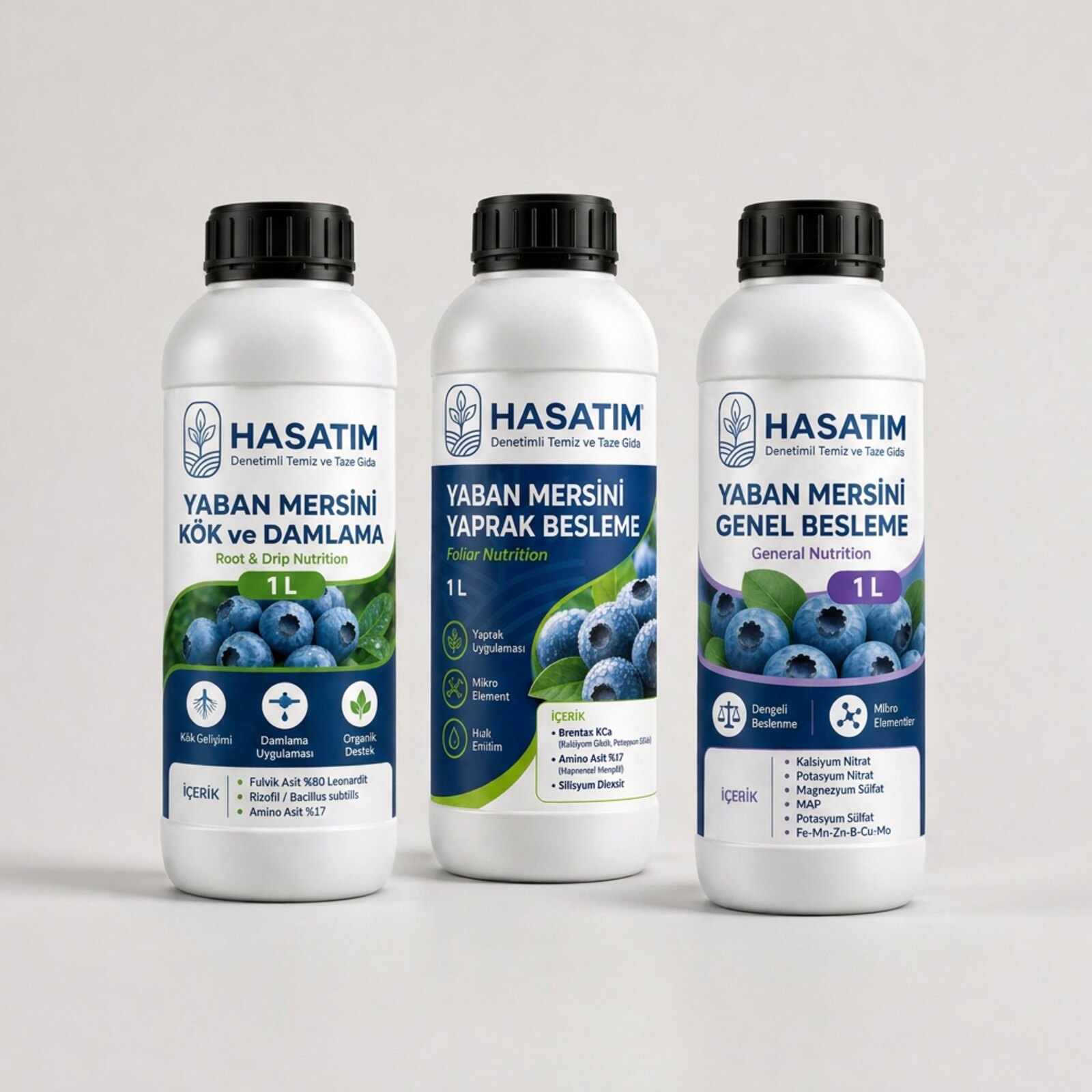 Yaban Mersini Üçlü Gübre Seti — Kök, Yaprak, Genel Besleme (3x1L)